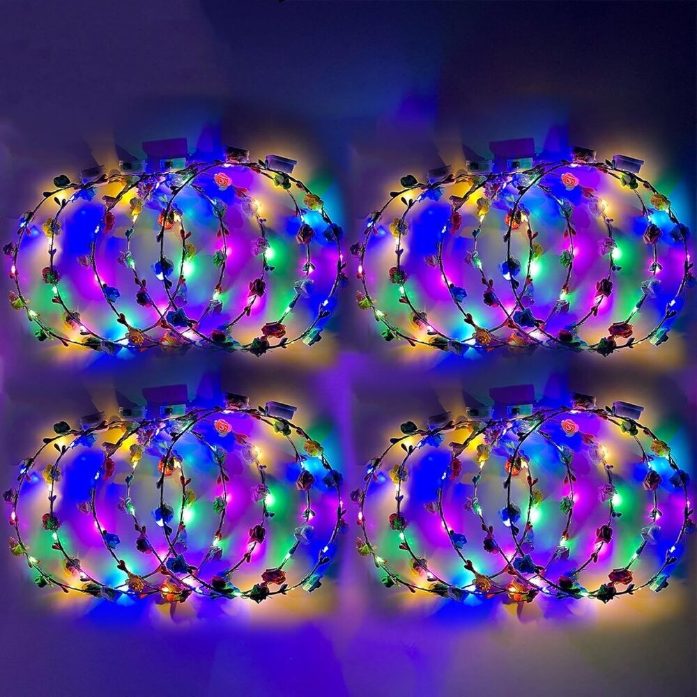 Light Up Flower Crown Headband Glow In Dark For Parties Weddings Cosplay